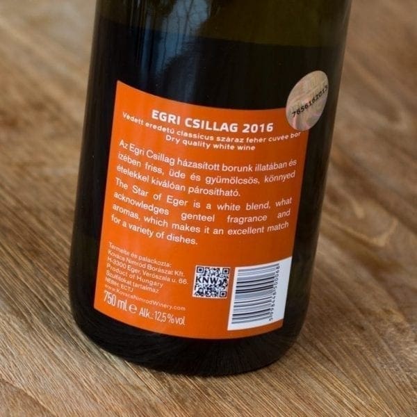 Kovacs Nimrod Egri Csillag 2016 label achterzijde